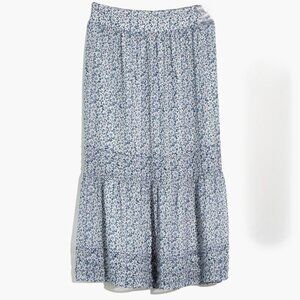 Madewell Georgette Pintuck Maxi Skirt in Sunflower Field Print Size Small Blue
